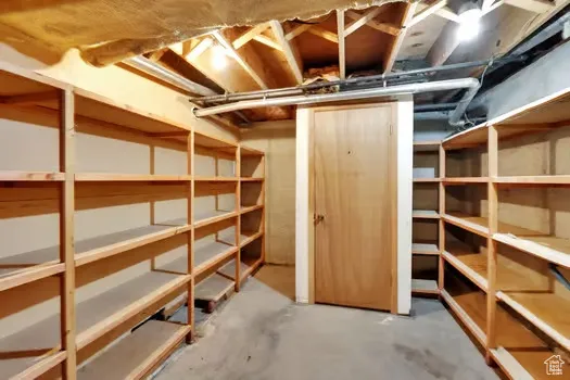 Tons of shelved storage in basement!