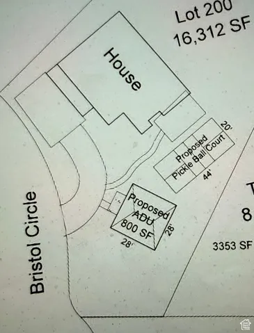 Large .53 lot idea showing possible ADU and/or Pickleball Court!