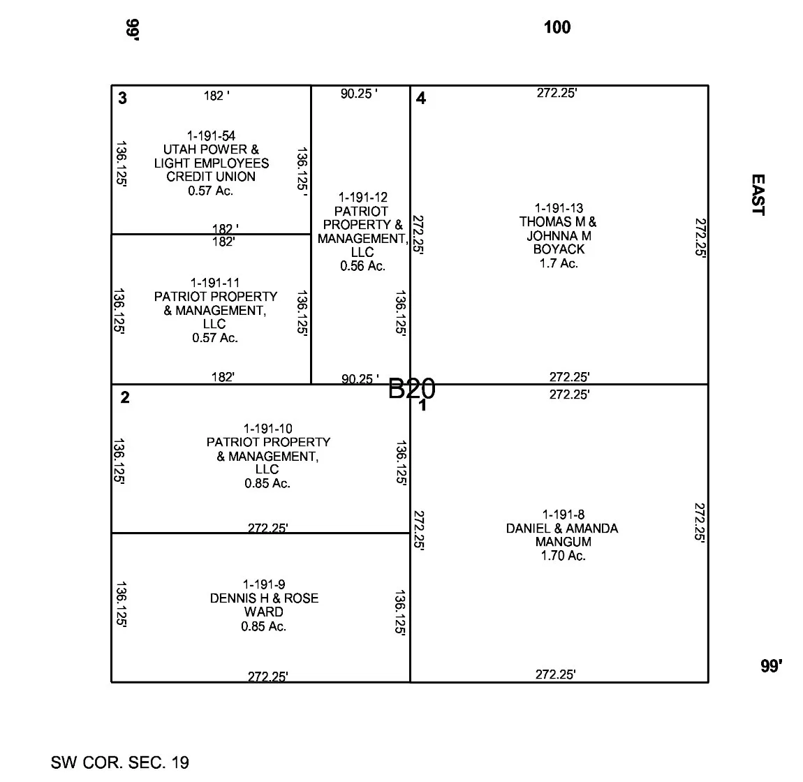 Map showing property parcels