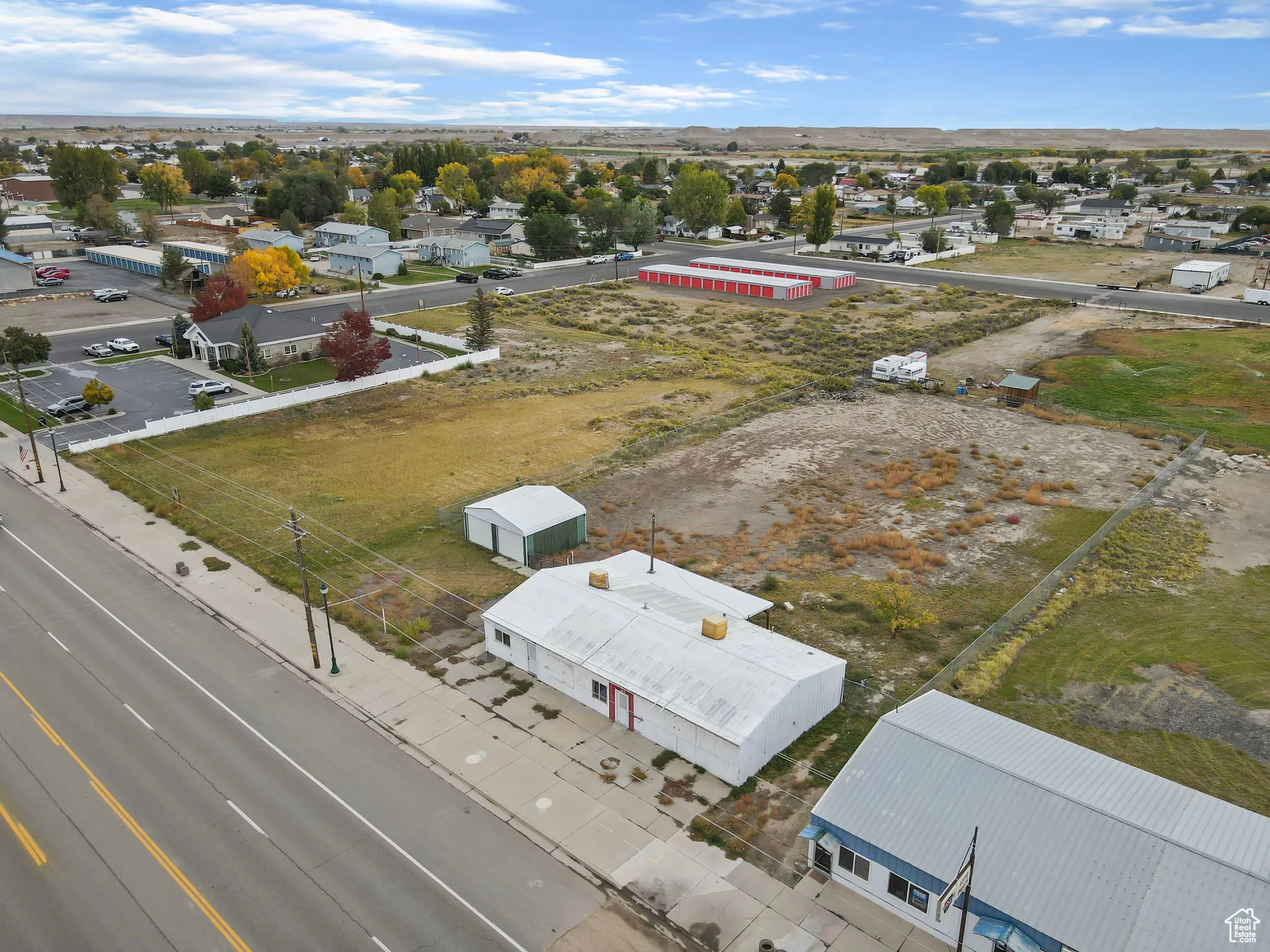 Aerial perspective of suburban area