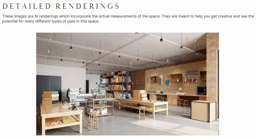 Office space featuring brick wall and a workshop area