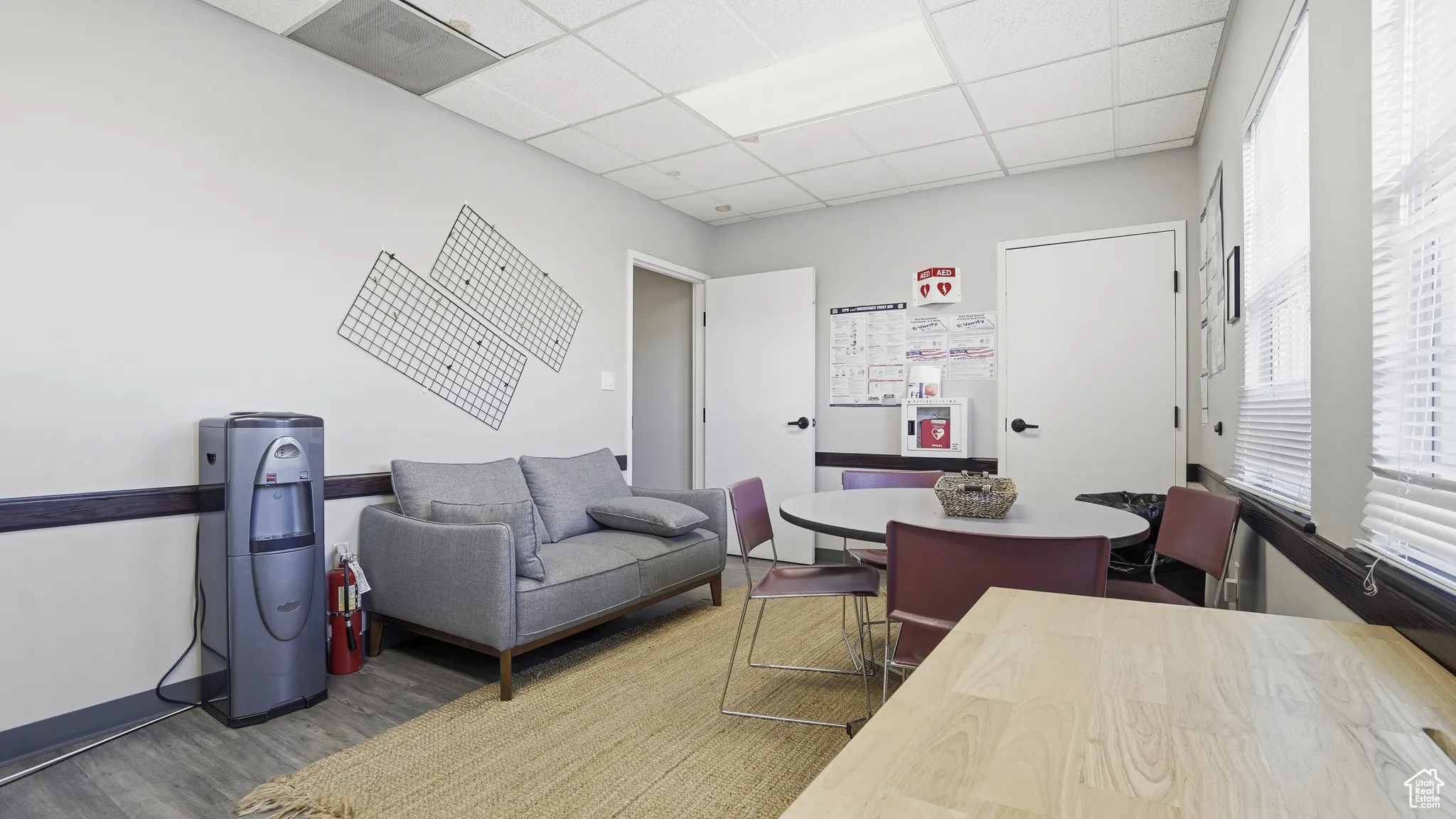 Home office with a drop ceiling