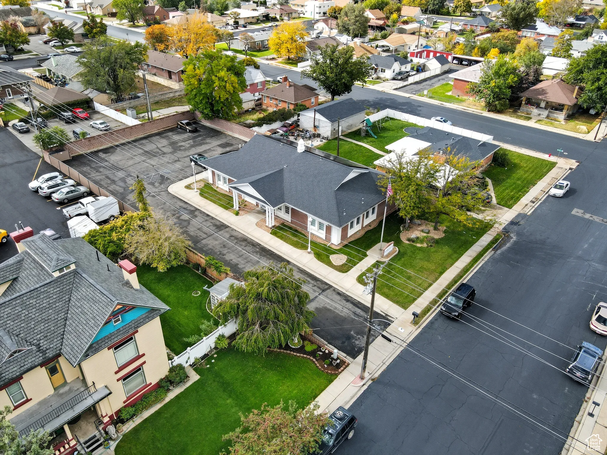 Aerial perspective of suburban area