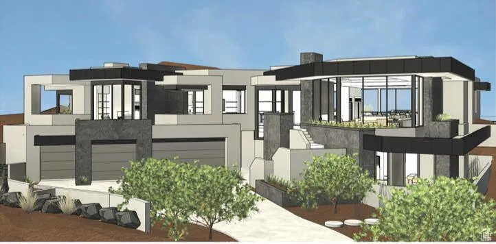 Contemporary home featuring driveway, a garage, and stucco siding