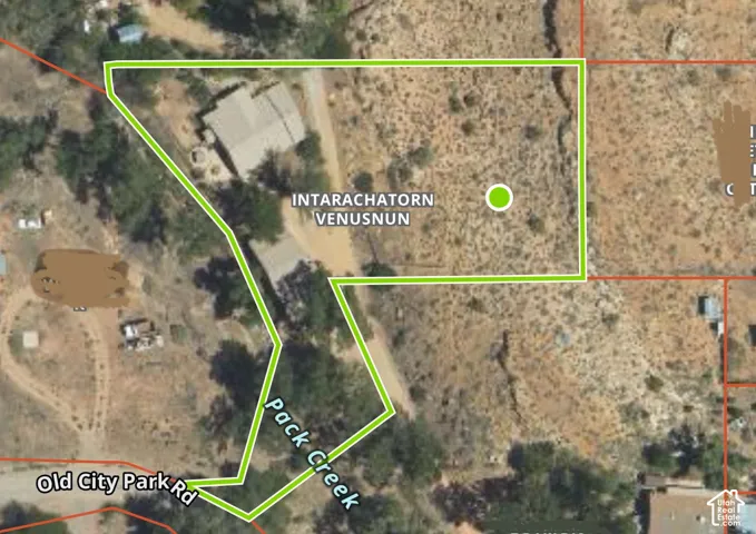 Aerial view of property's location with apprximate property boundaries highlighted courtesy of onx