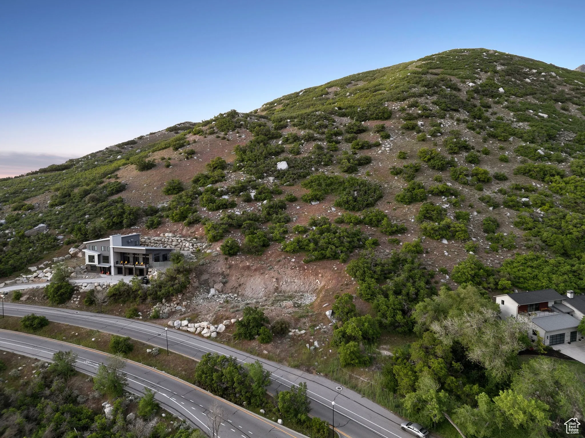 Drone / aerial view of a mountainous background
