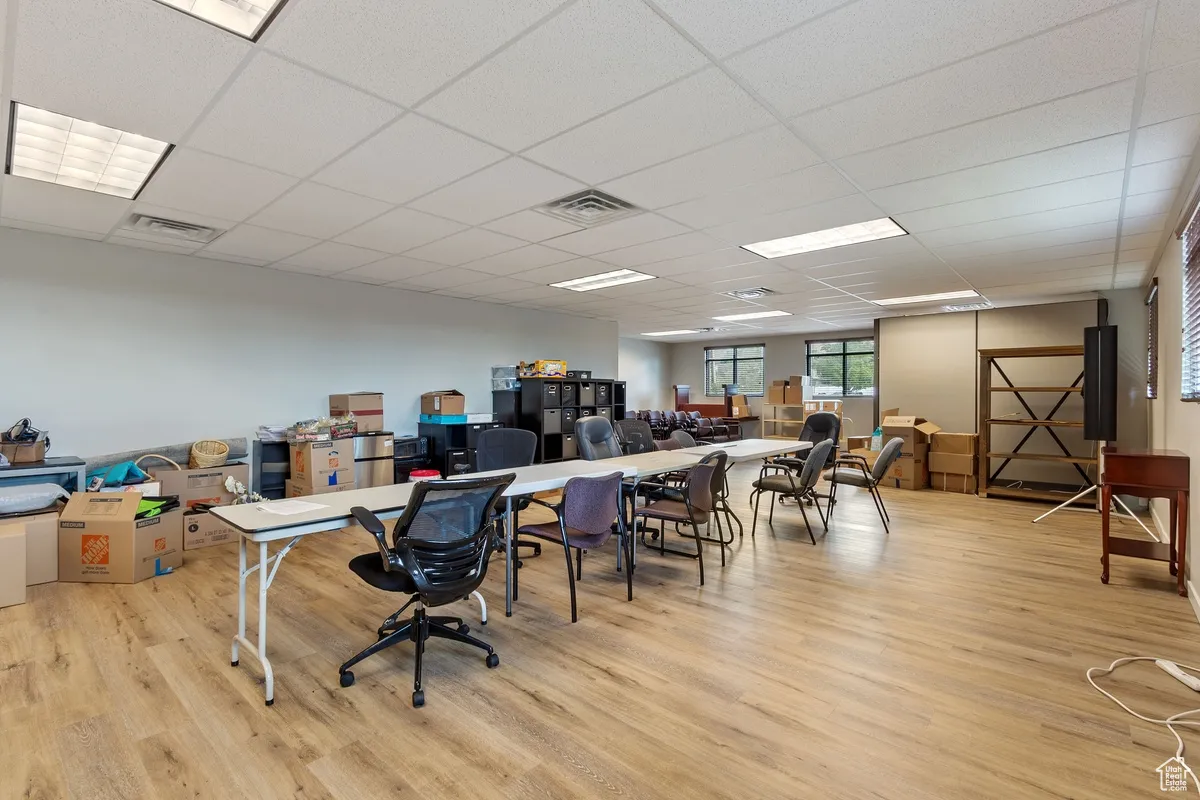 Office area featuring a drop ceiling