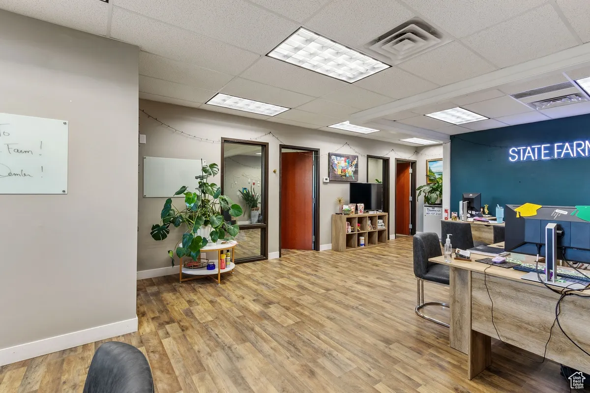Office space with a drop ceiling