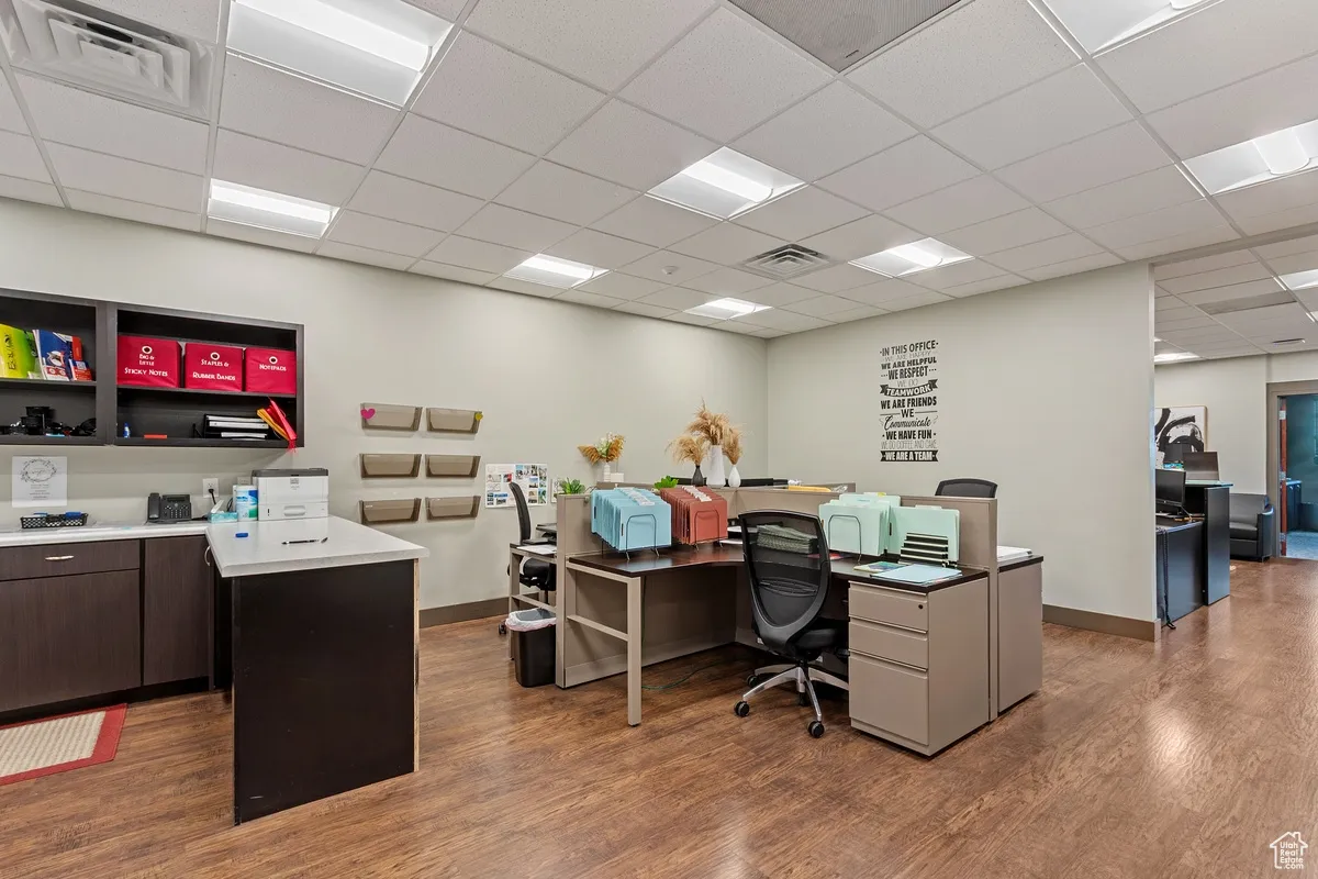 Home office with a paneled ceiling