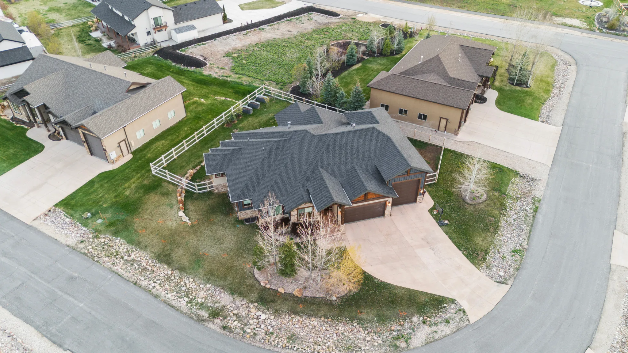 Aerial perspective of suburban area