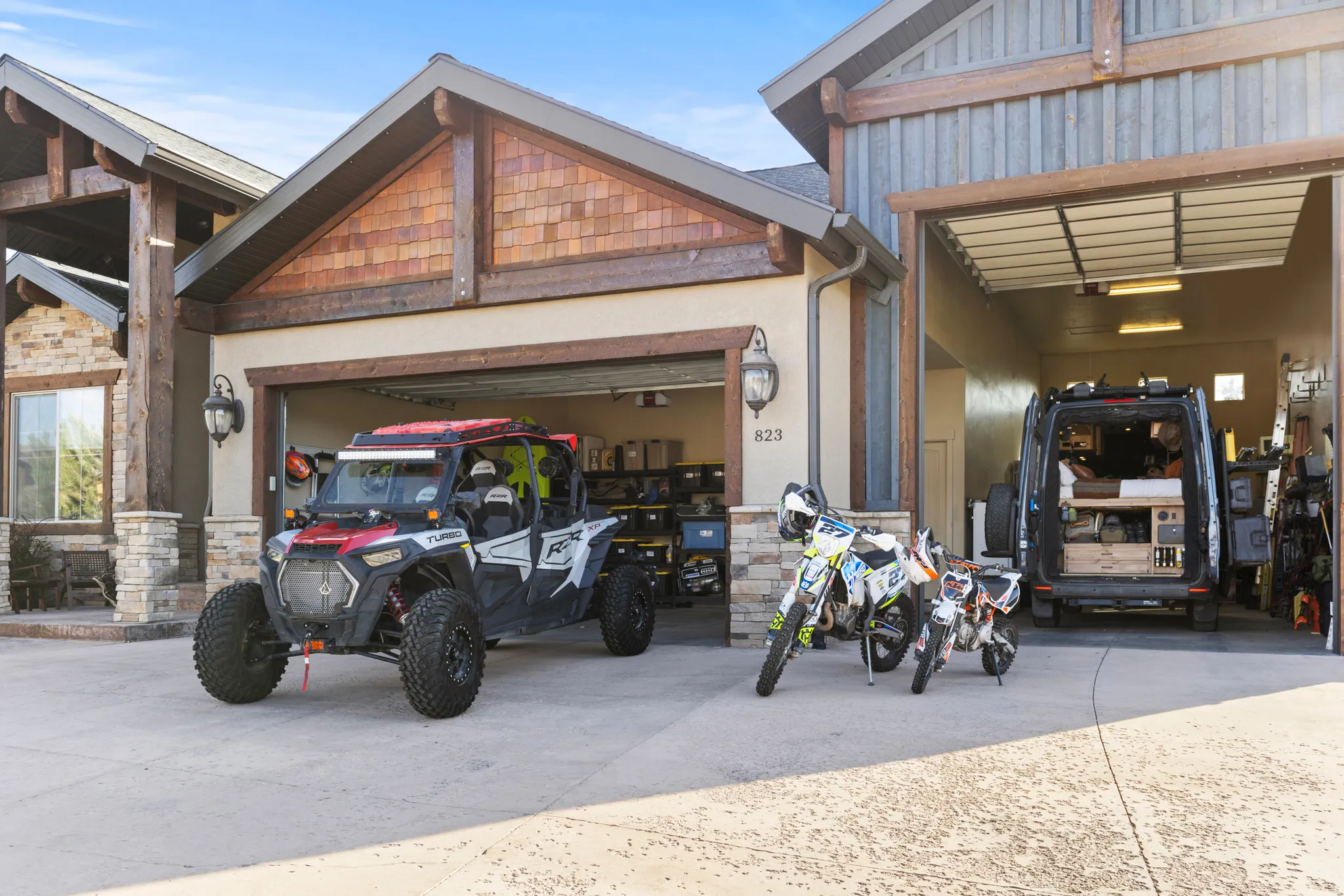 Garage featuring the toys that easily fit inside, ready for adventures.