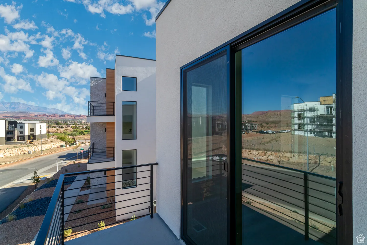 Balcony with a mountain view