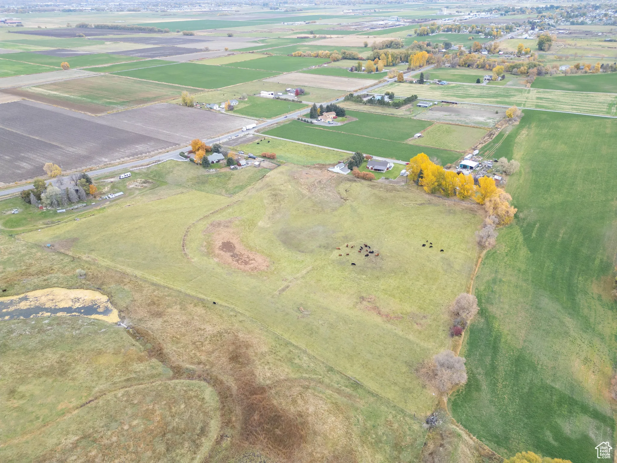 Aerial overview of property's location with rural landscape