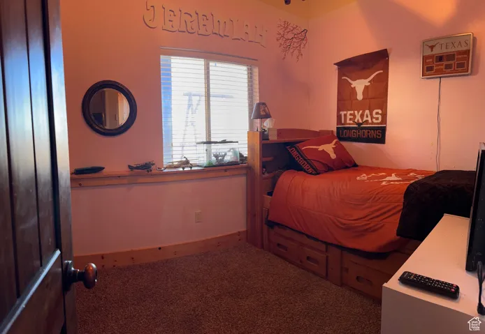 Bedroom with carpet and baseboards