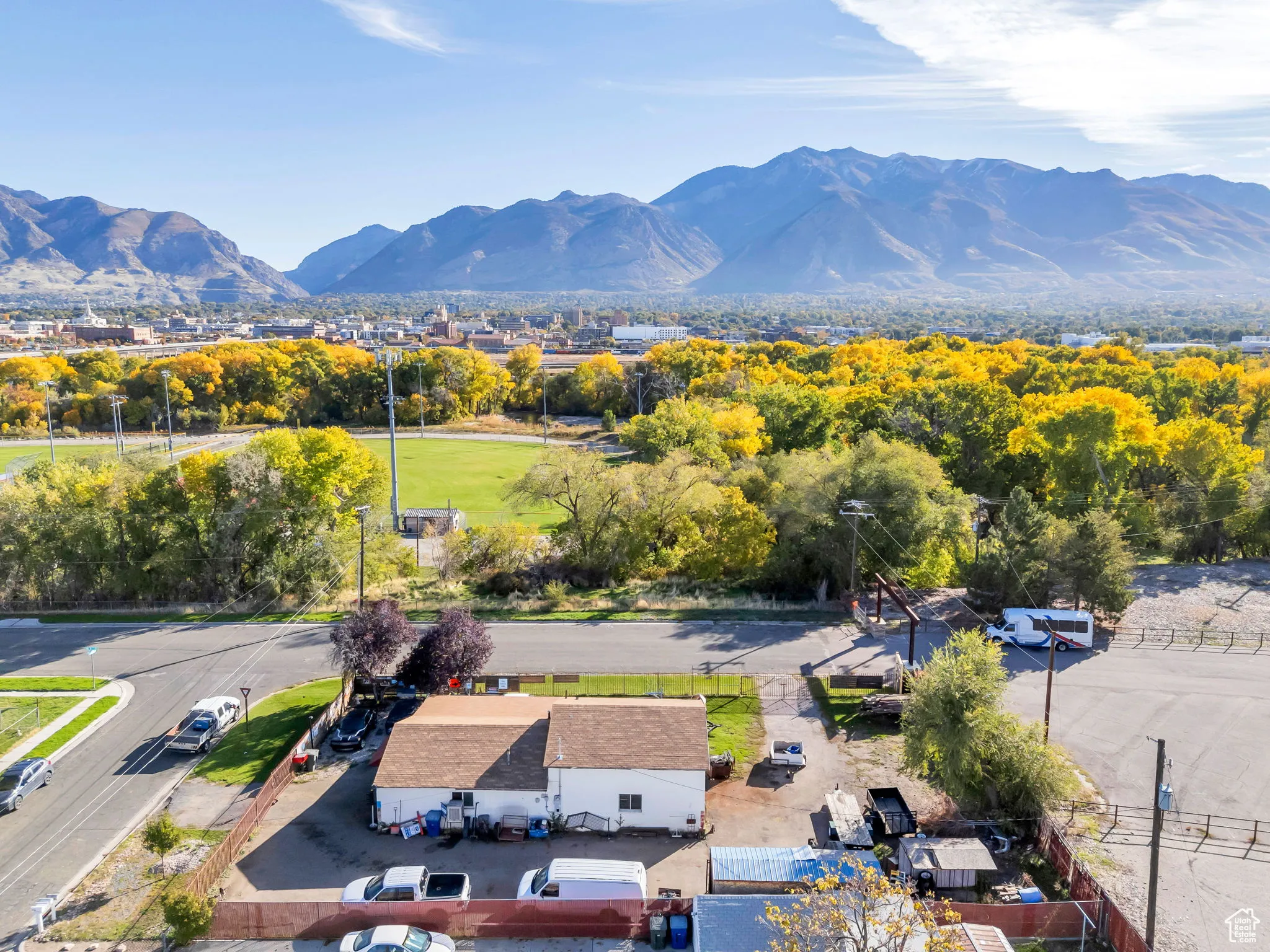 Drone / aerial view of a mountainous background