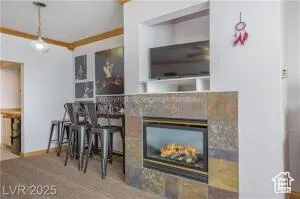 Living area featuring a fireplace