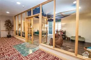 Exercise area with recessed lighting