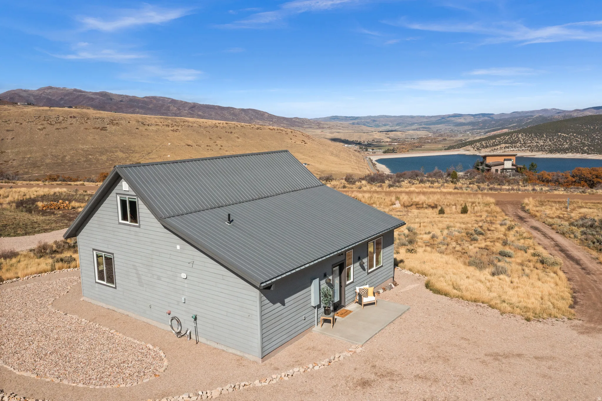 Drone / aerial view of a water and mountain view