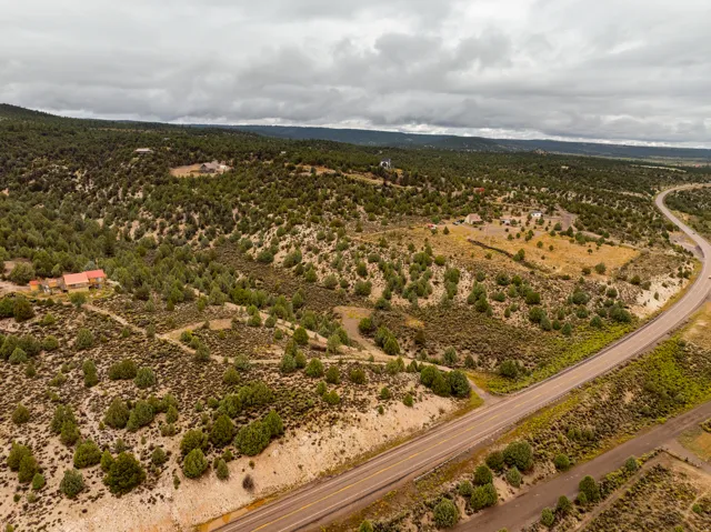 Aerial view of sparsely populated area with a desert landscape