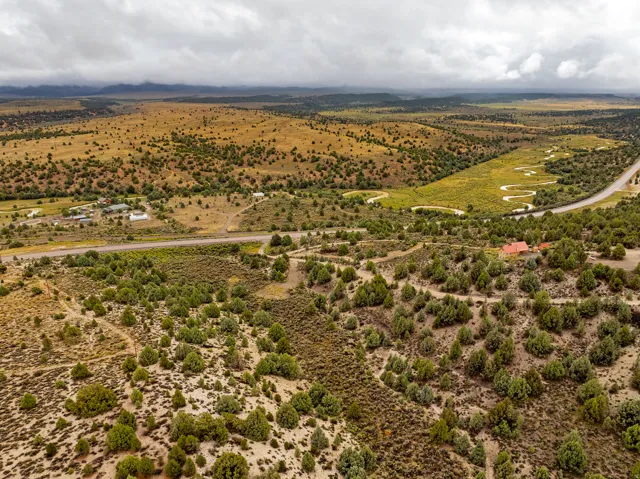 Aerial view of sparsely populated area with a desert landscape
