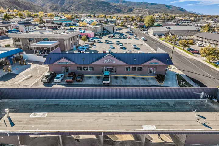 Drone / aerial view of a mountain backdrop