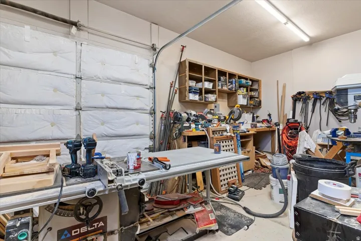 Garage with a workshop area