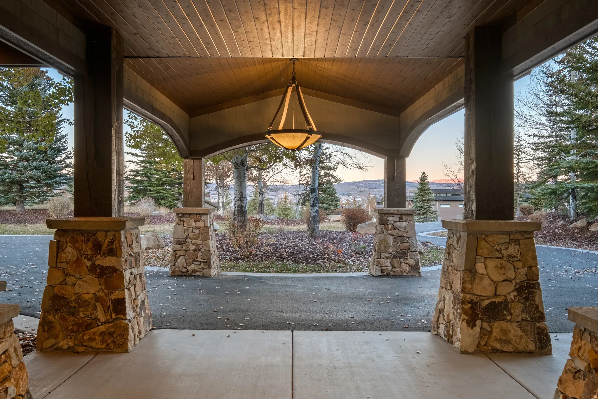 Patio terrace at dusk with a patio area