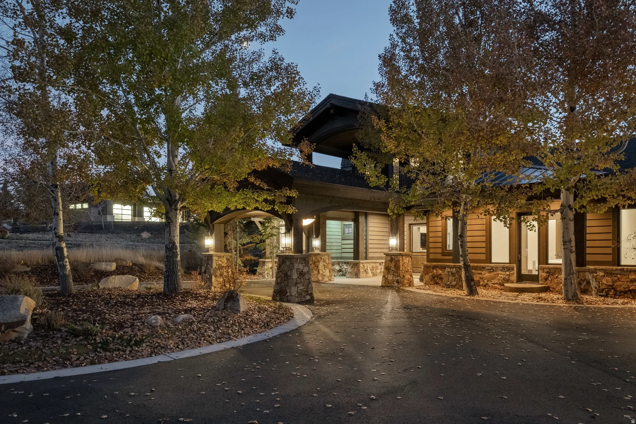 View of front facade with stone siding