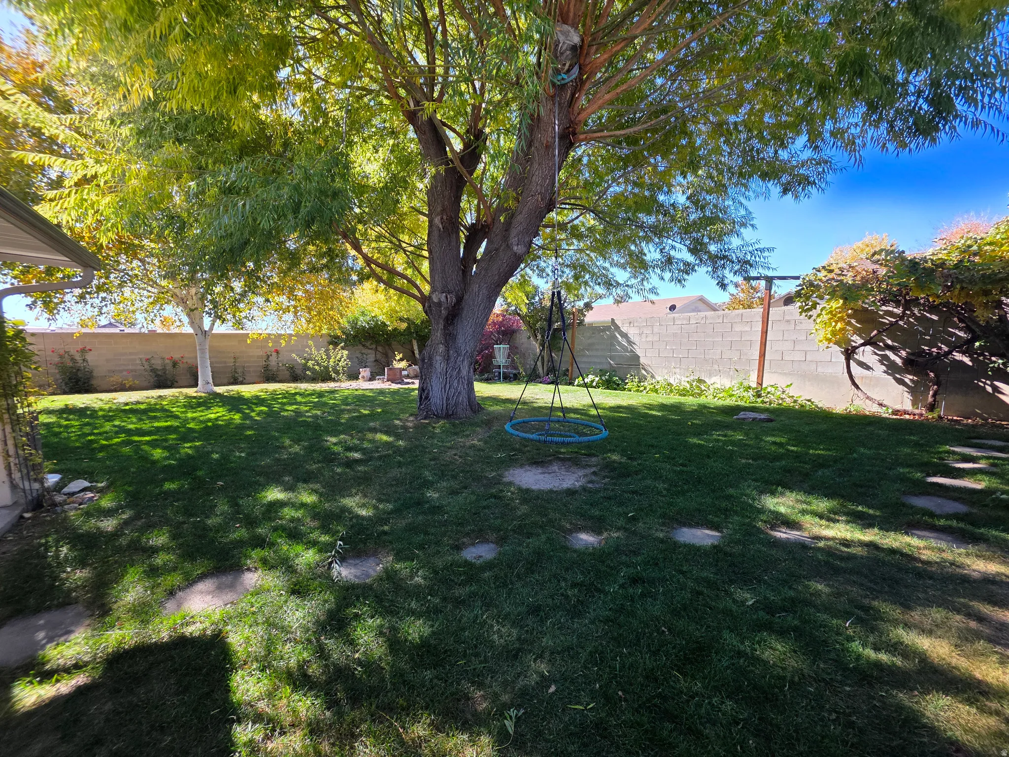 View of fenced backyard