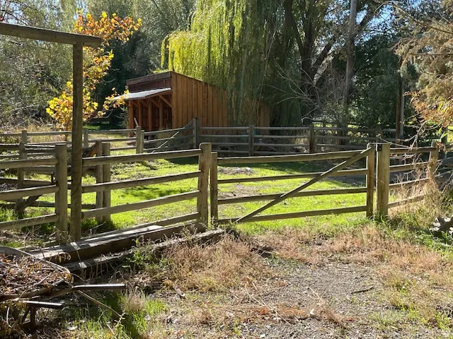 Gate with an outdoor structure and an exterior structure