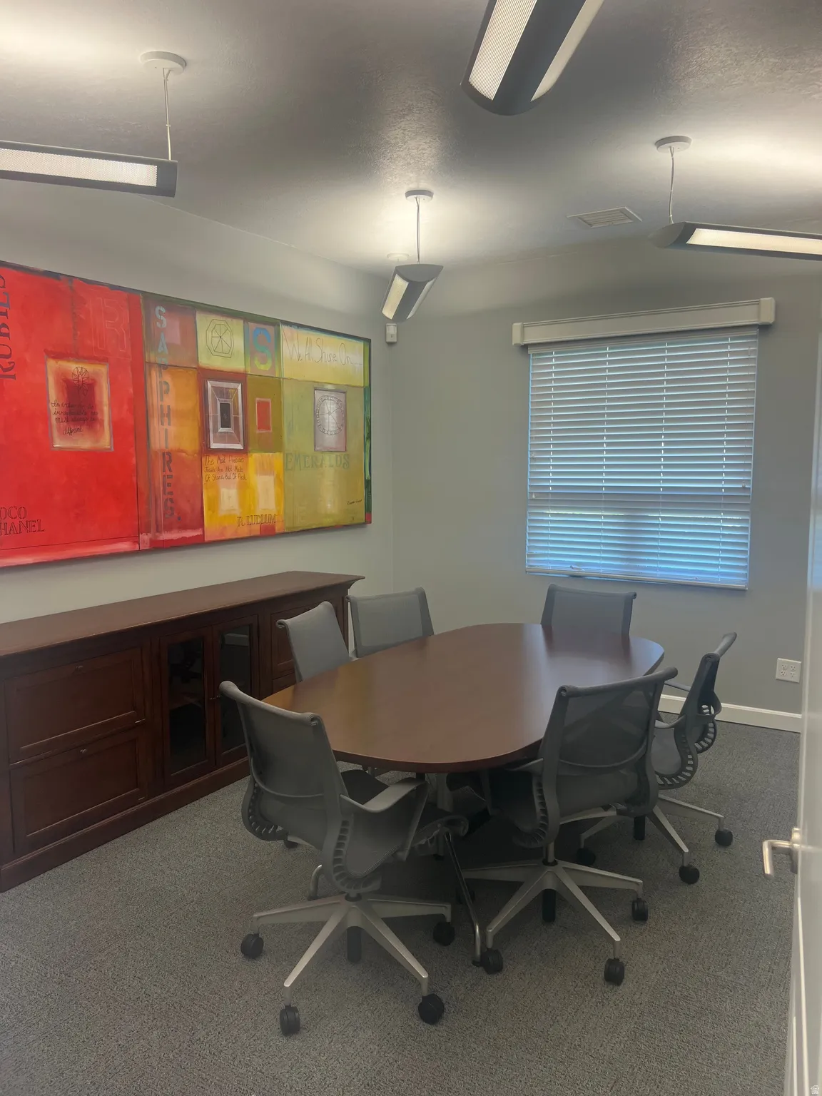 Office space with carpet flooring