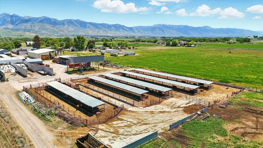 Bird's eye view of Corrals & barnyard with Mountain Views