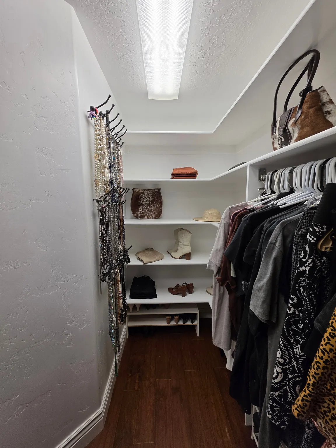Spacious closet with dark wood-style flooring