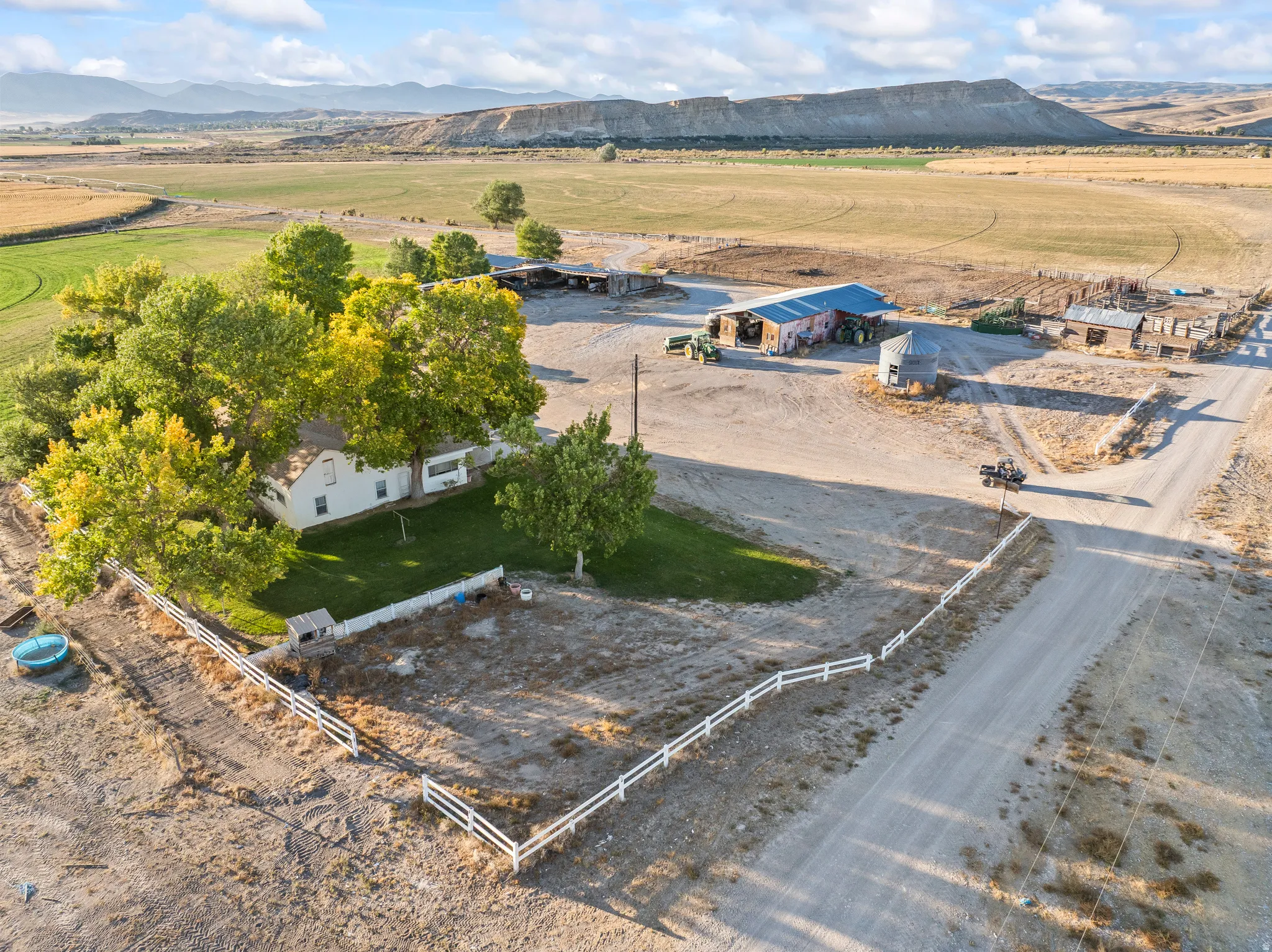 Aerial view of sparsely populated area featuring a mountainous background