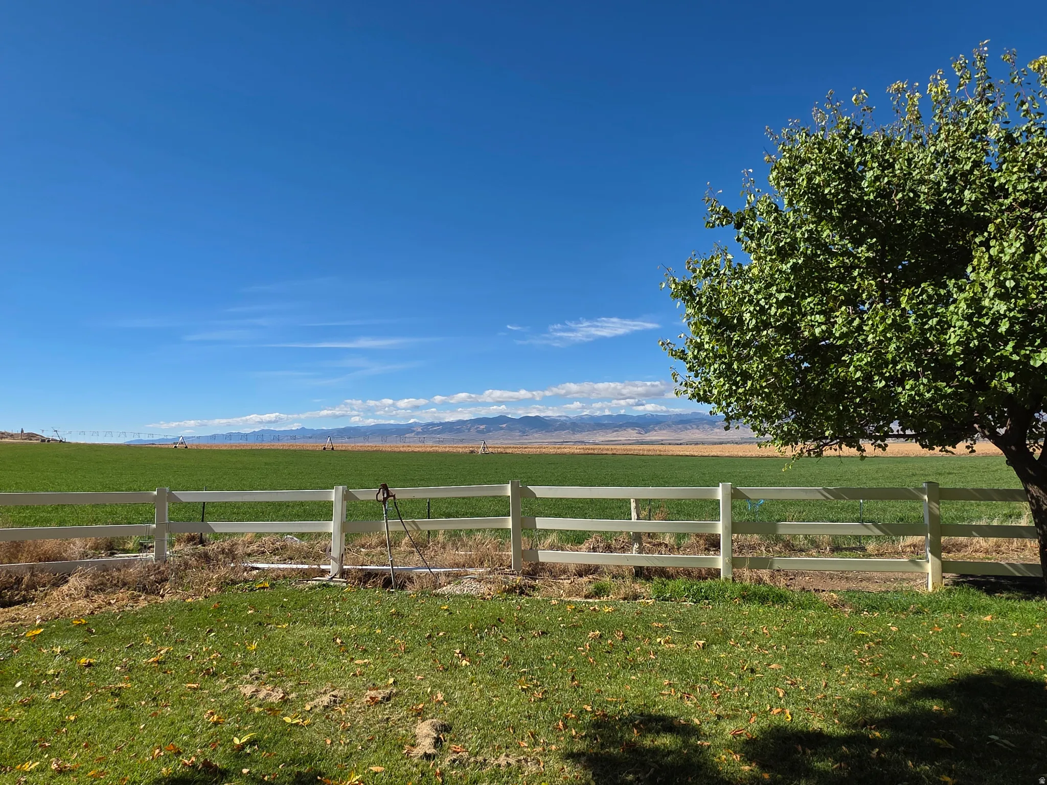 View of yard featuring a view of countryside, agricultural area, and a mountain view