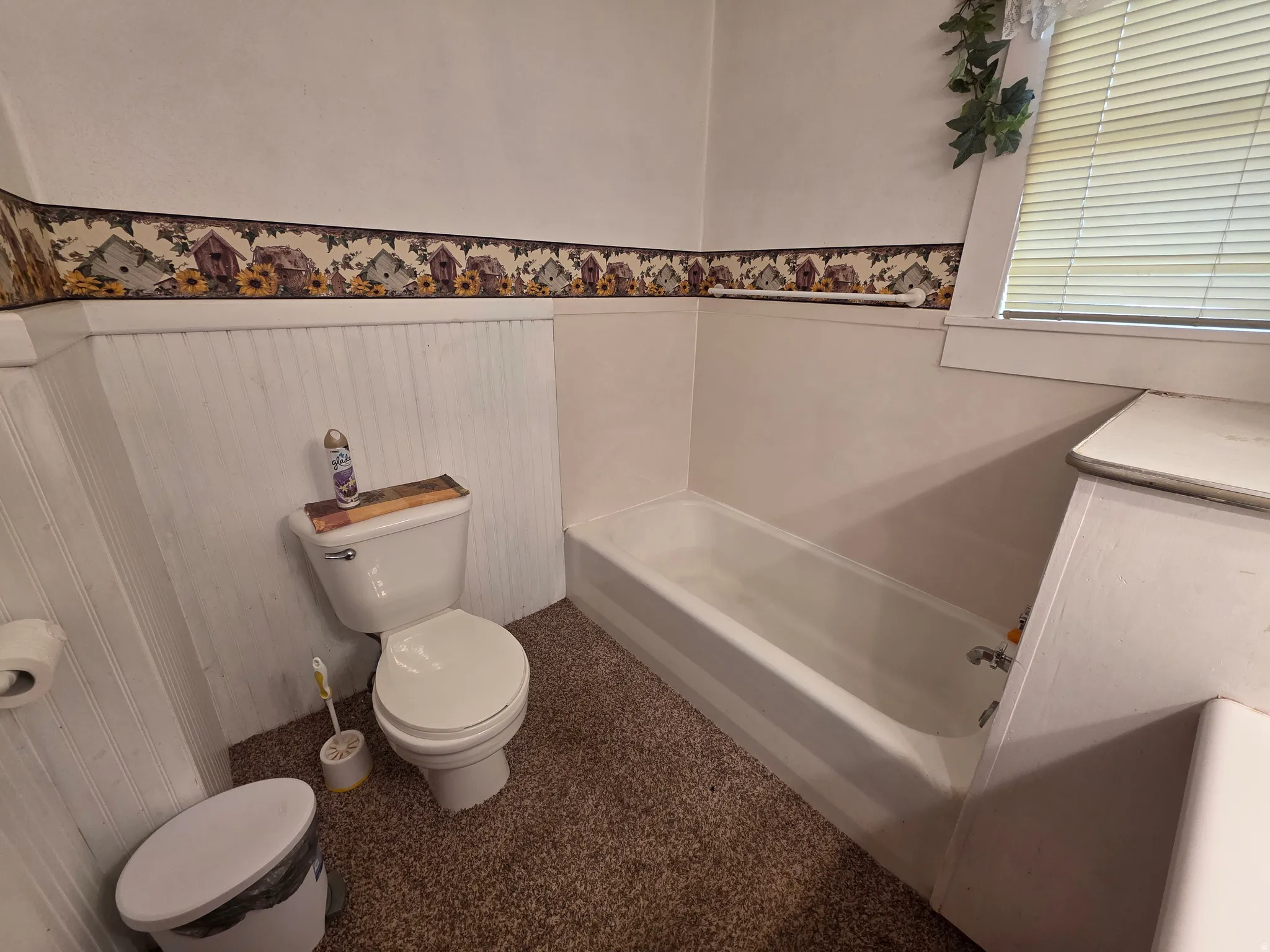 Bathroom featuring a bath and a wainscoted wall