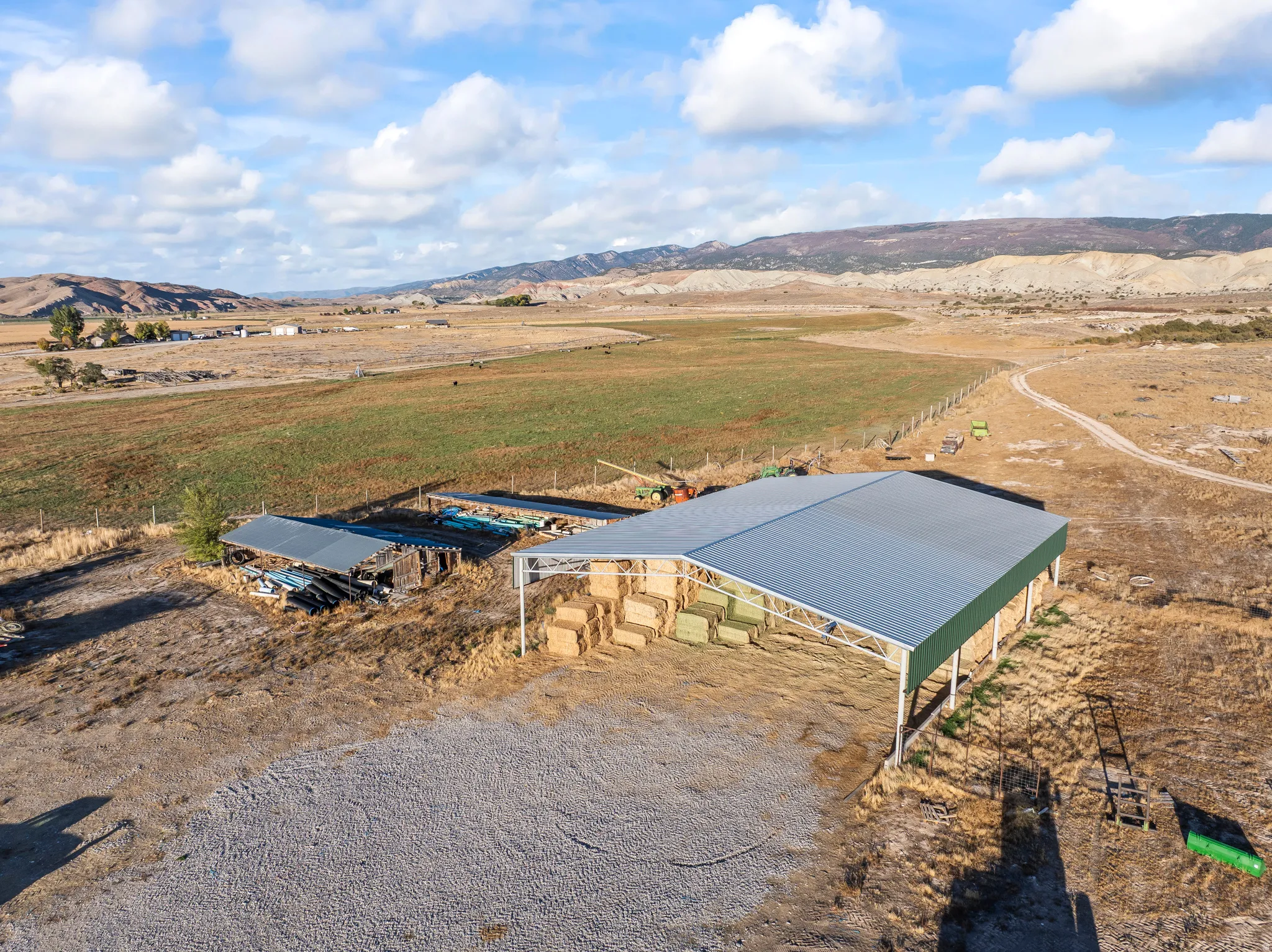 Aerial view of sparsely populated area featuring a mountain backdrop