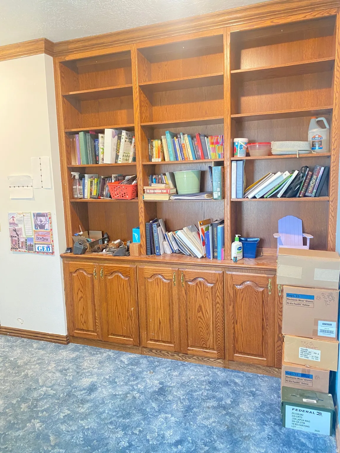 Detailed view of book shelves