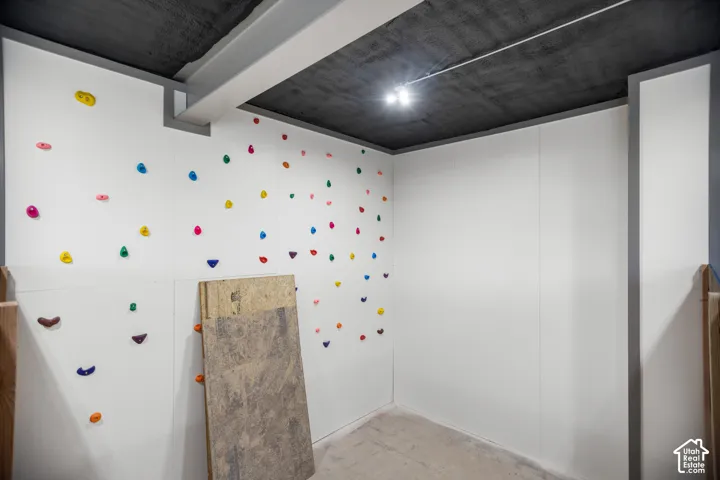 Indoor climbing wall with varied colorful holds