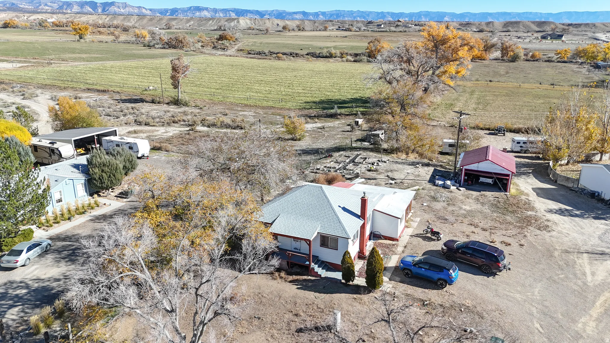 Aerial view of sparsely populated area featuring mountains