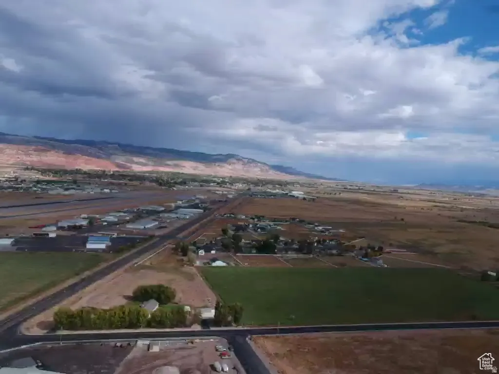 Bird's eye view of a mountainous background