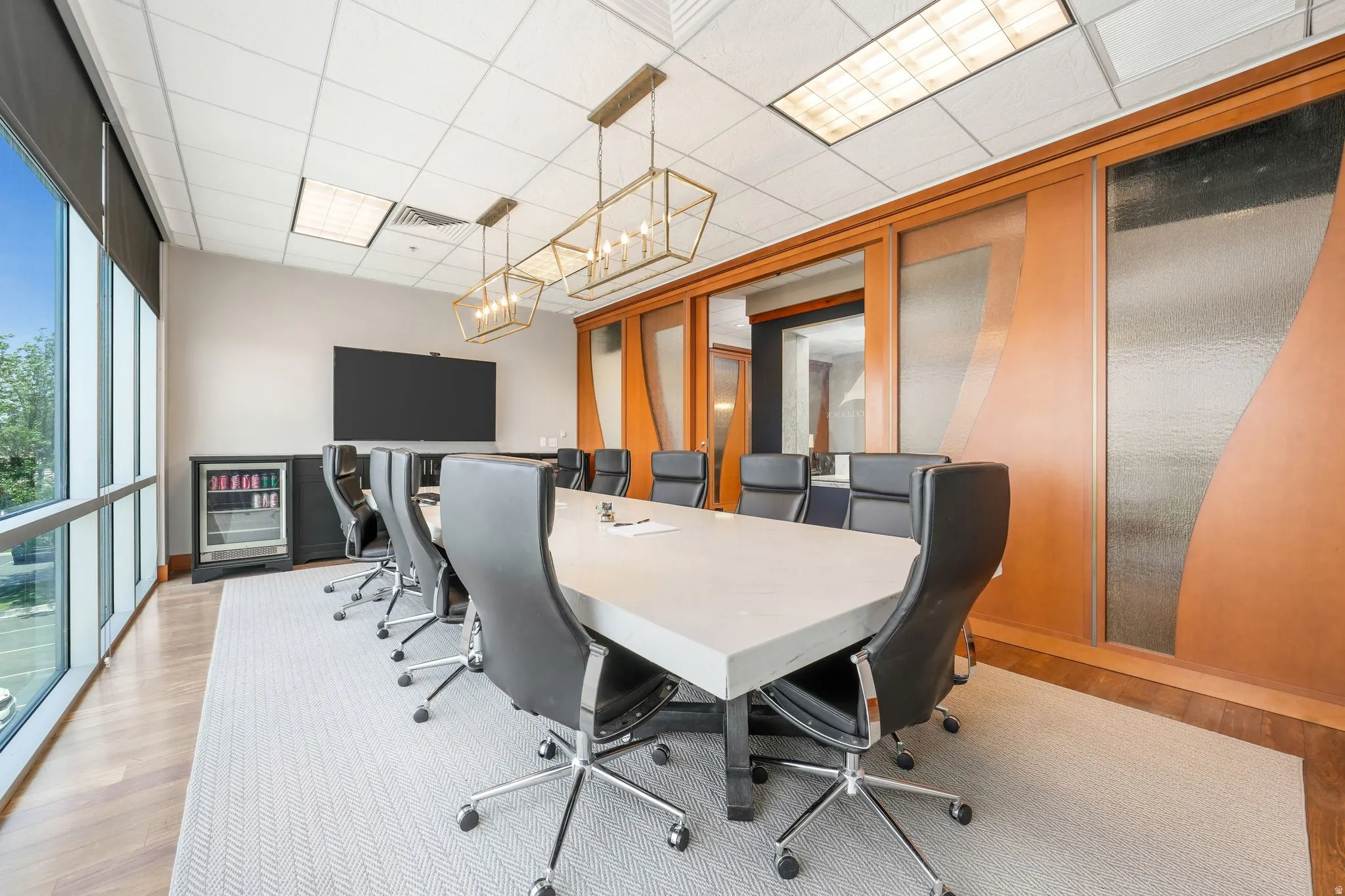 Home office featuring a drop ceiling