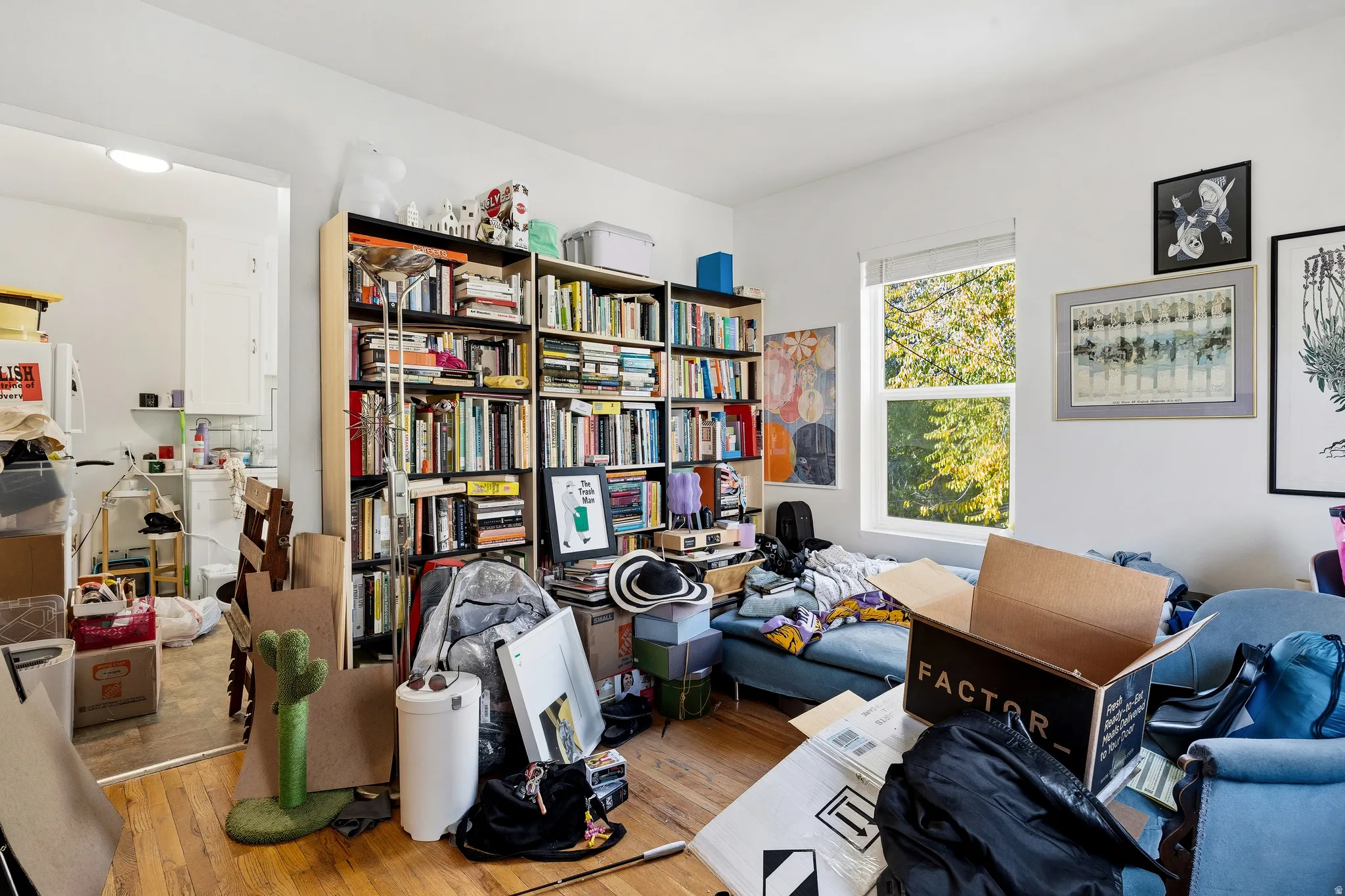 Home office with light wood-style floors