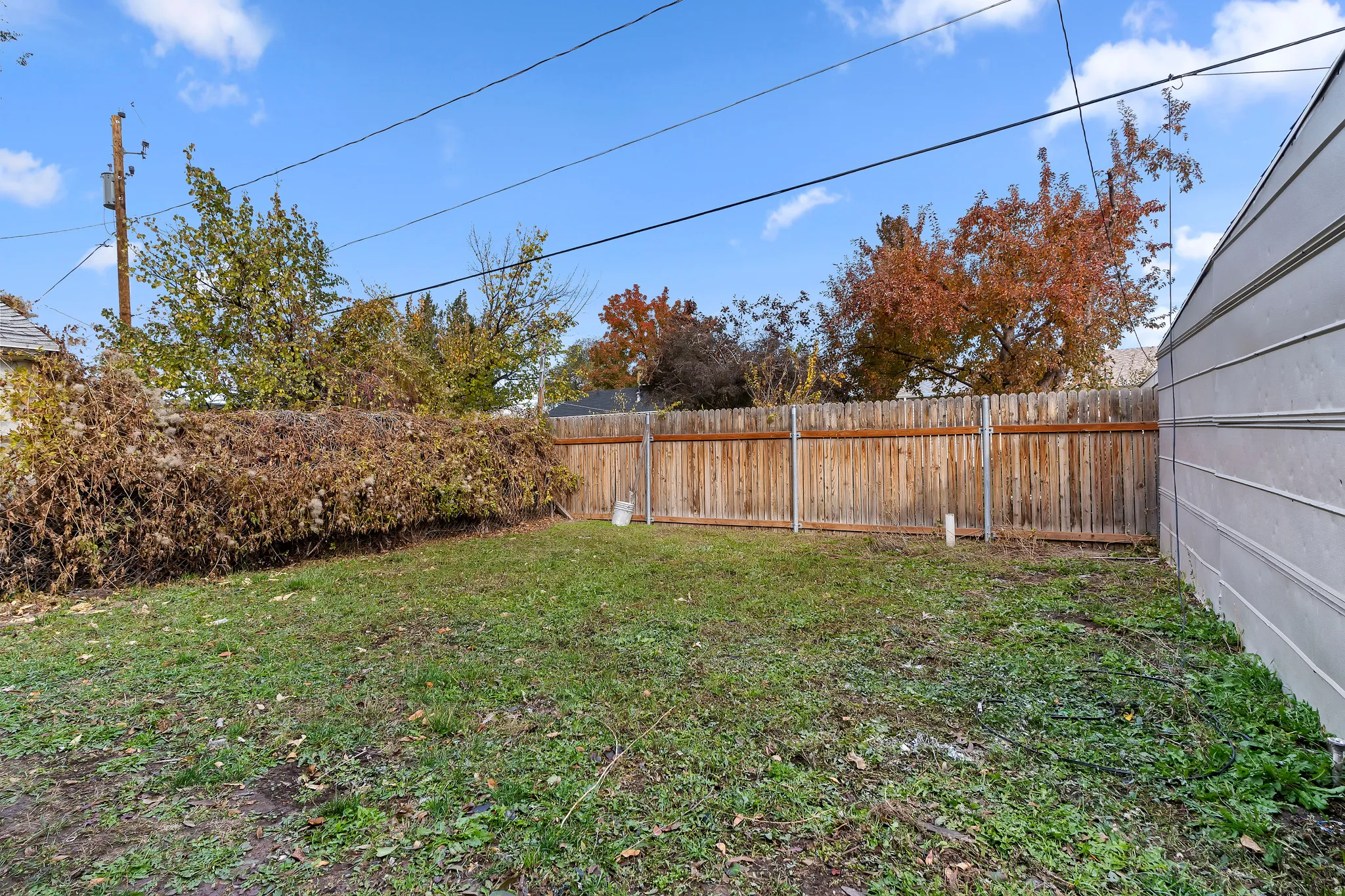 View of fenced backyard