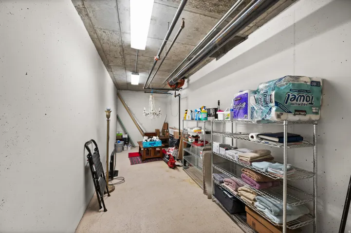 Private lockable main-floor storage room off kitchen
