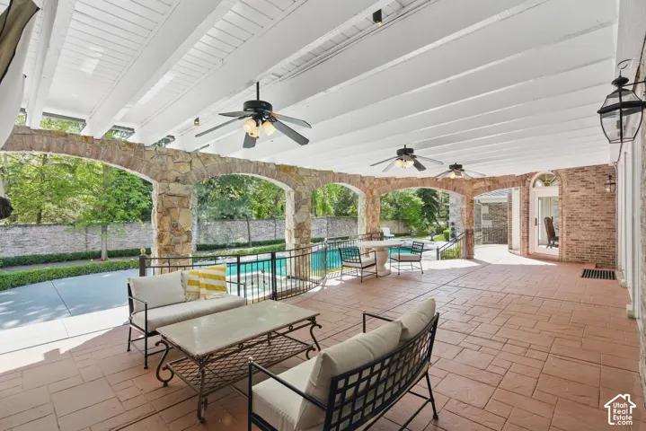 View of patio / terrace with ceiling fan and outdoor dining area