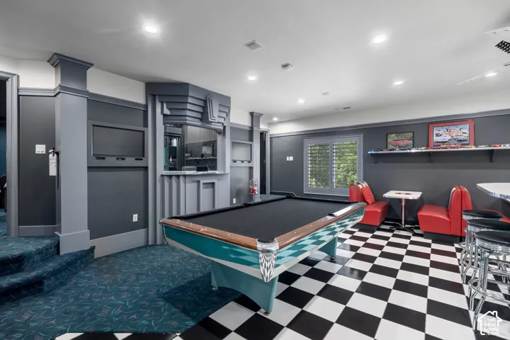 Recreation room featuring billiards table and recessed lighting