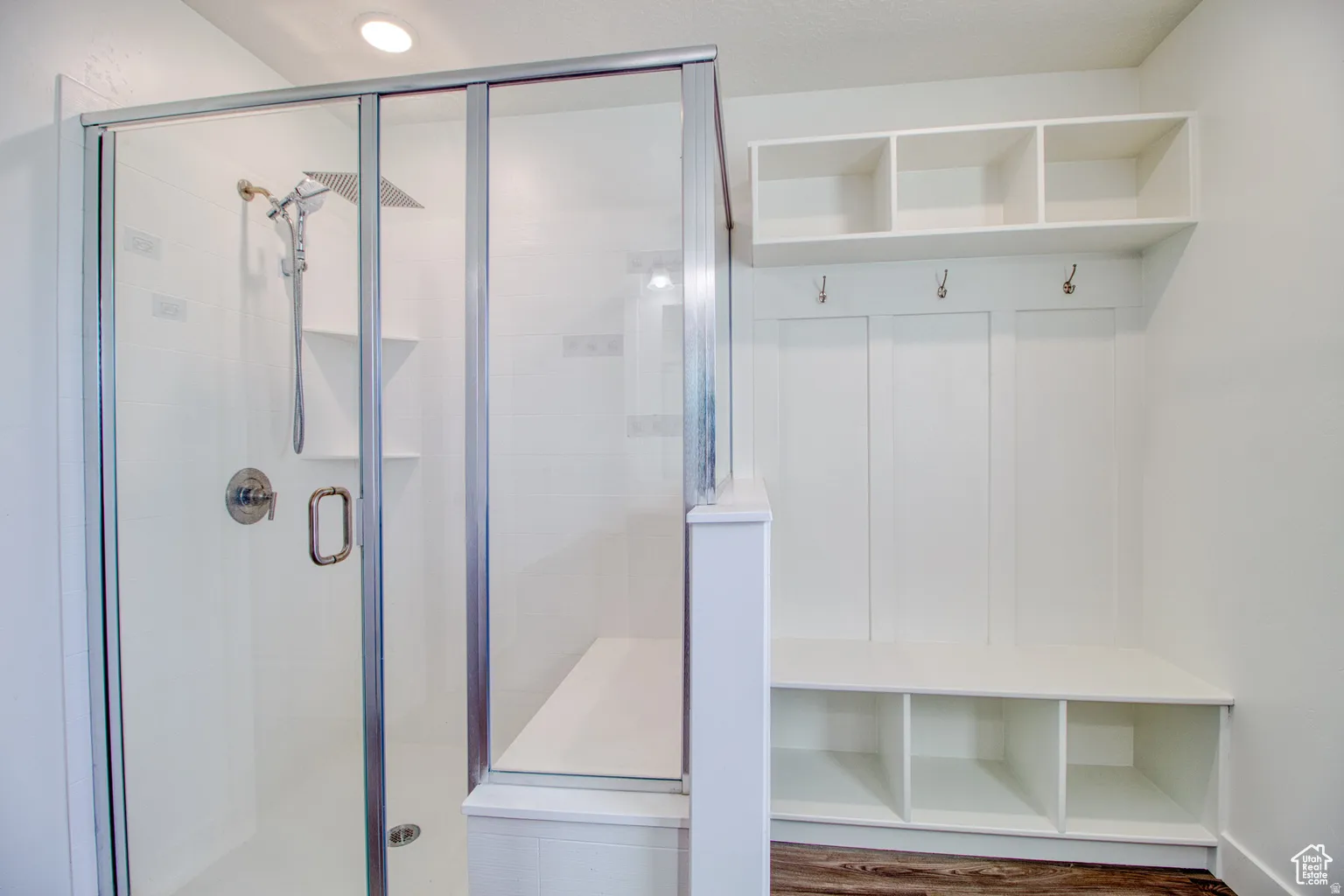 Mudroom with wood finished floors