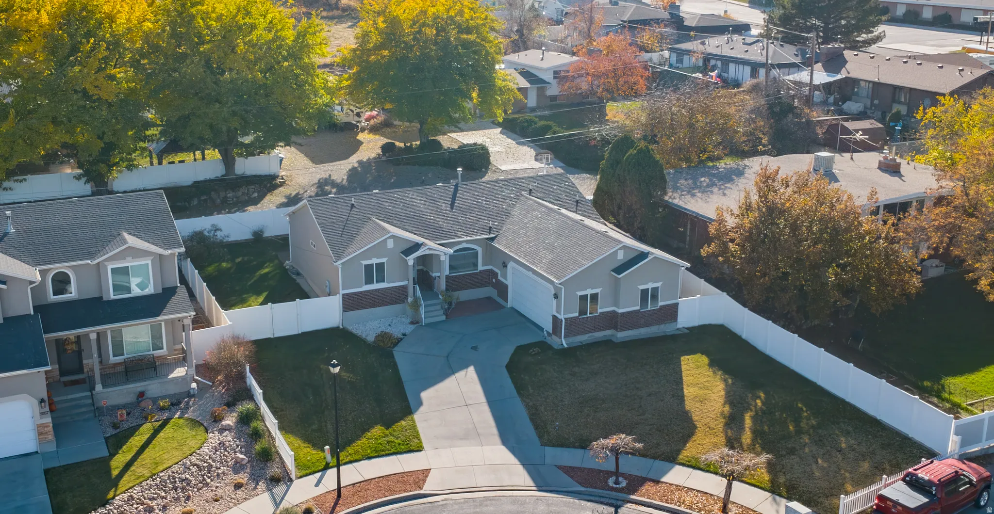 Aerial perspective of suburban area