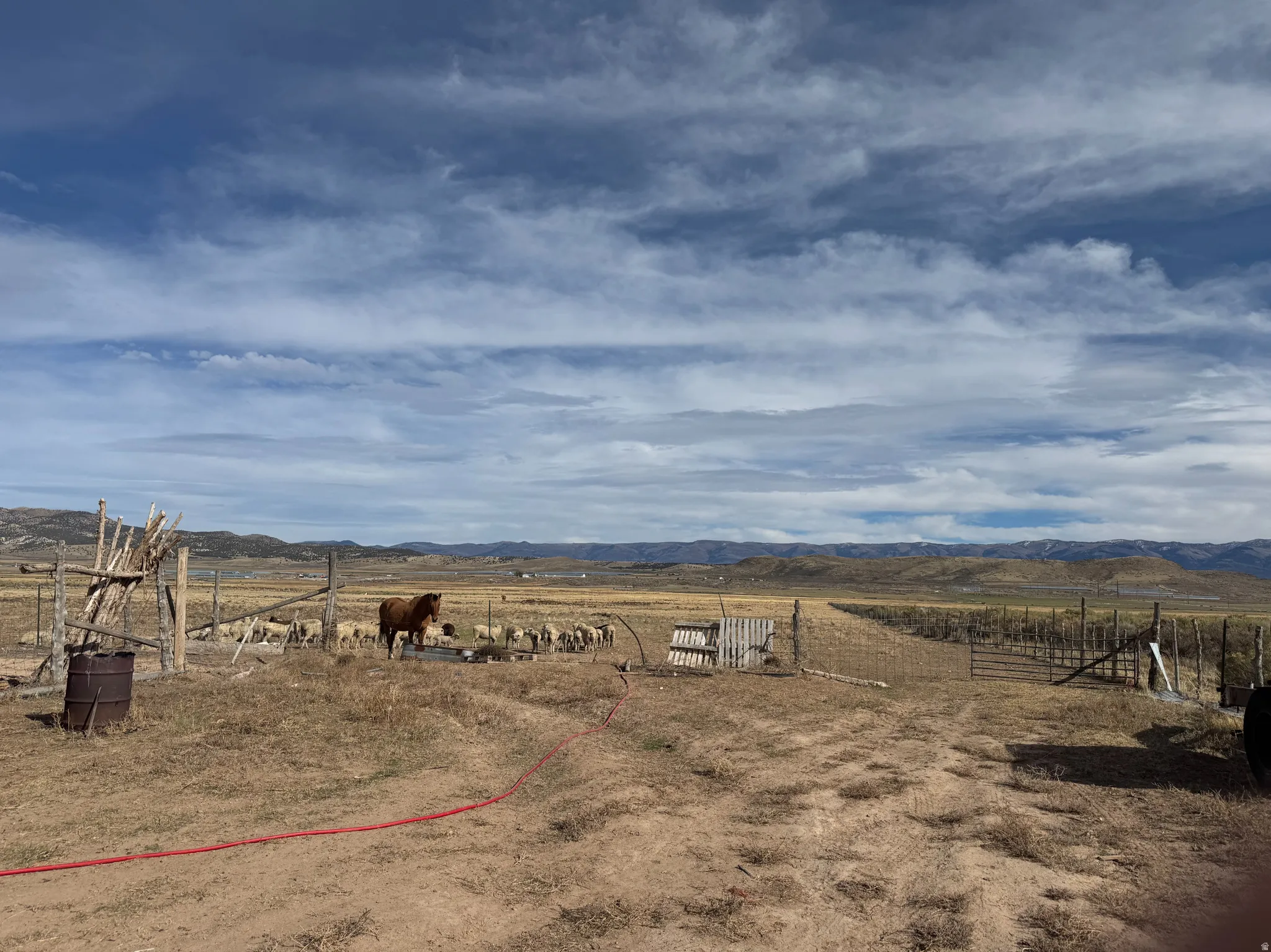 Overview of rural landscape with mountains